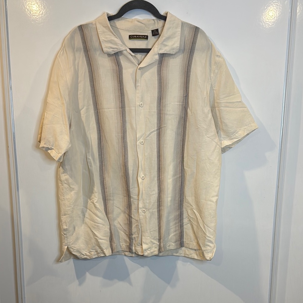 Cubavera Cream and Gray Casual Button Down Shirt